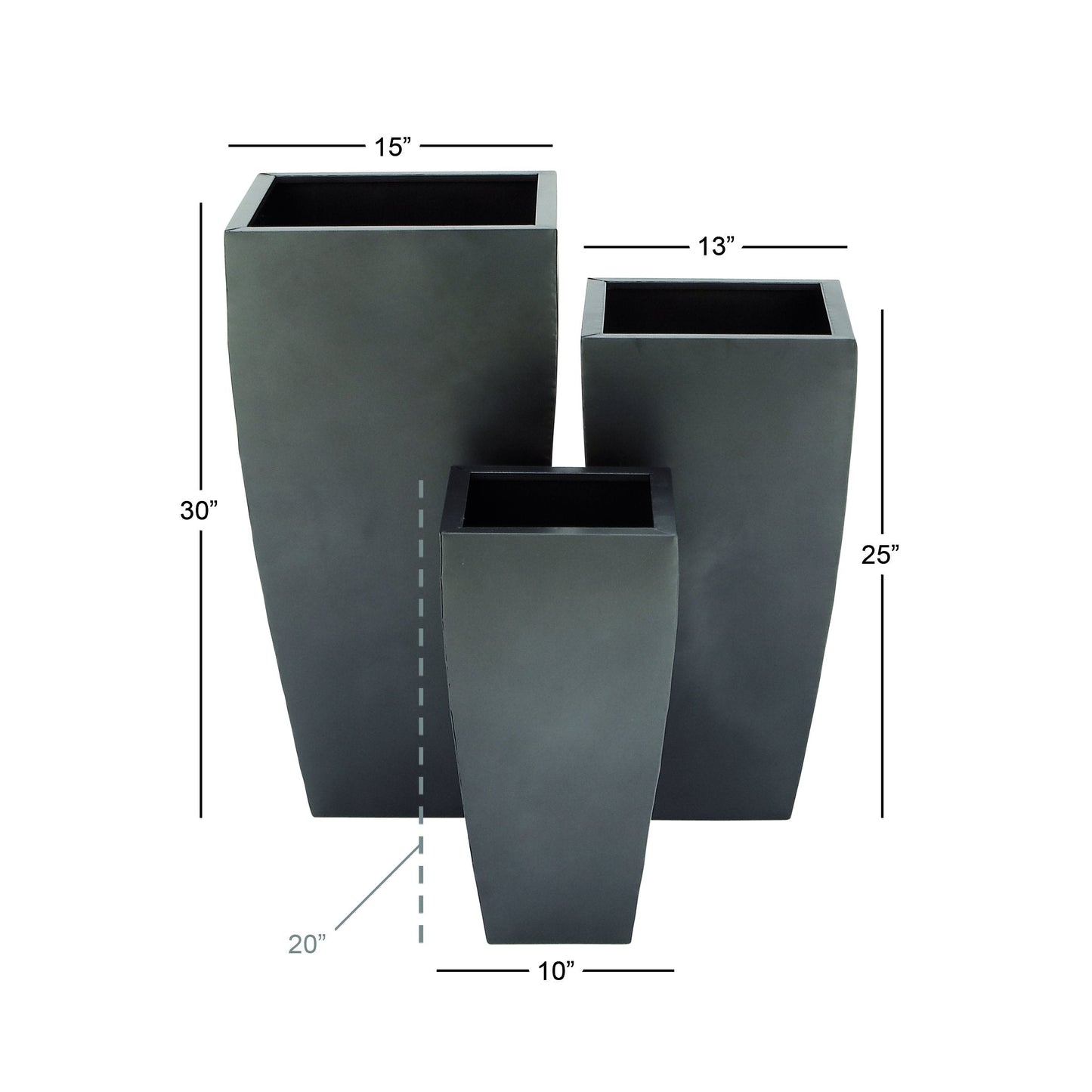 Deco 79 Metal Indoor Outdoor Planter Large Planter Pot with Tapered Base, Set of 3 Planters 20", 25", 30"H, Dark Gray
