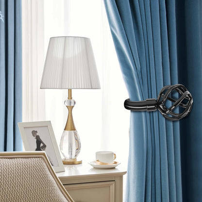 HIKMLK 2pcs Piano Black Metal Curtain Tiebacks - High-Gloss Solid Cast Iron Geometric Holdbacks & Side Holders, Luxury Pull Back Holders for Drapes Window Home Decor