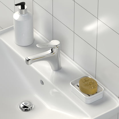 QUARZERRA 2-Piece Composite Granite Soap Dish for Shower - Elegant Stone-Look Bar Soap Holder with Strainer - Durable & Non-Porous Soap Tray for Bathroom and Kitchen Sink, Easy Clean (White)