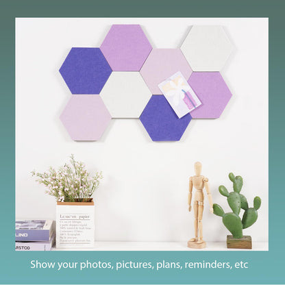 Afumazi Felt Bulletin Board Tiles, 8 Pcs Hexagon Wall Tiles with Removable Adhesive, 7.9×6.9 Inch Cork Pin Board for Classroom, Home, Office (Set F, Middle)