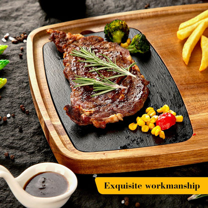 LiWiBet Acacia Wood Slate Steak Plate for Meat Cheese Appetizers, Steak Cutting Plate Board Serving Tray Cheese Appetizer Platter Perfect for Housewarming, Christmas, Mother's Day