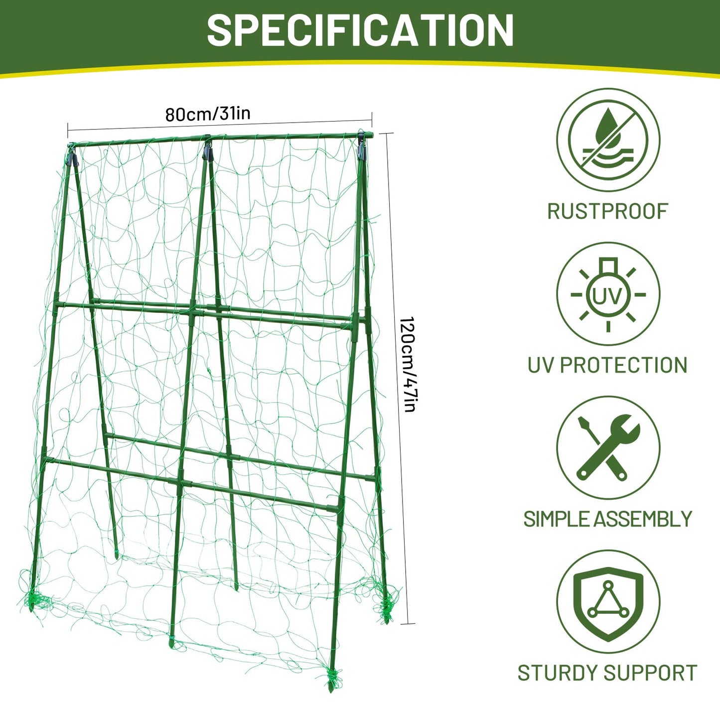 PHENEAHILL Compact A-Frame Plant Trellis for Peas, Beans & Small Climbing Plants - Rust-Resistant, Easy to Assemble, Lightweight Steel, Ideal for Raised Beds & Container Gardens(31" W x 47" H)