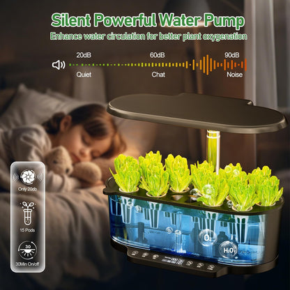SPECILITE Hydroponics Growing System Kit with 30” Height, 15 Pods Herb Garden with 36W Grow Light, Auto Timer & Pump System, APP & WiFi Controlled Smart Indoor Garden for Vegetables,Kitchen & Gifts