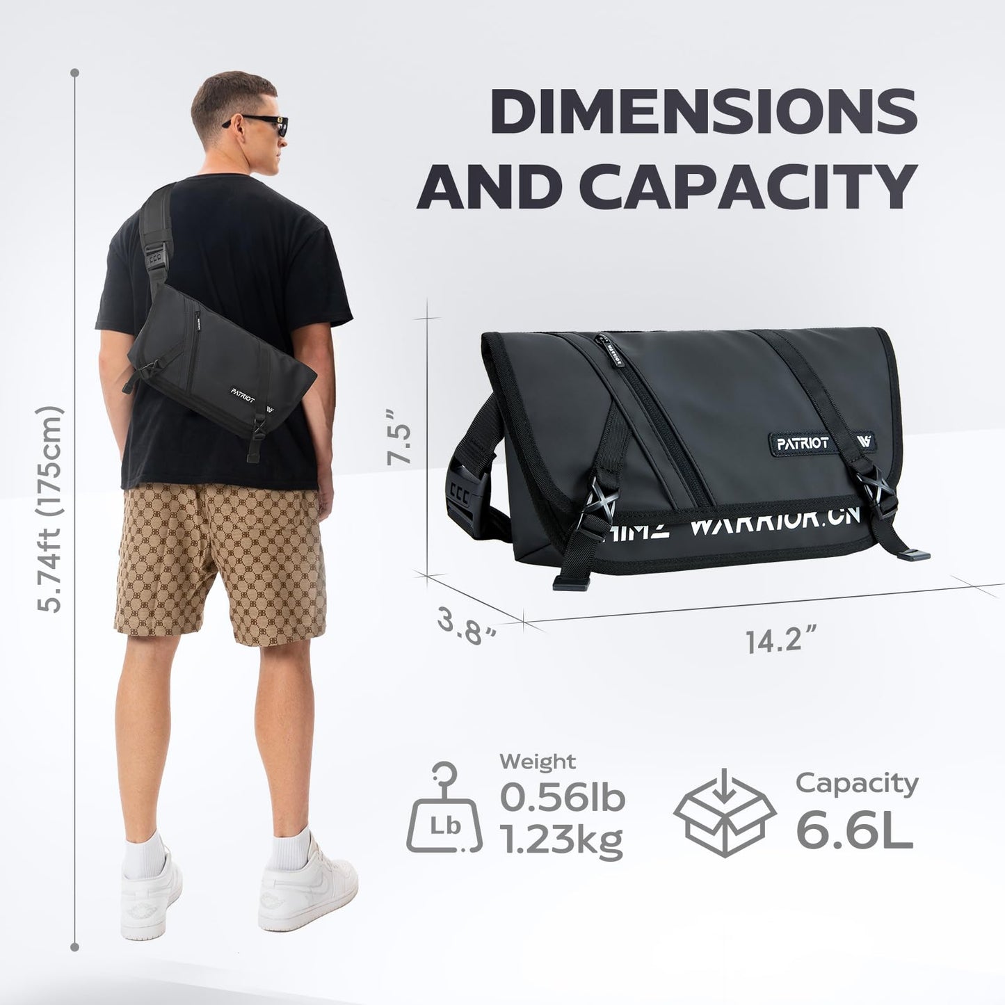 HIMZ WARRIOR Crossbody Sling Bag Men Heavy Duty Chest Bag Sport Travel Daily Use Water Resistent Stylish Casual Messenger Bag Durable Black