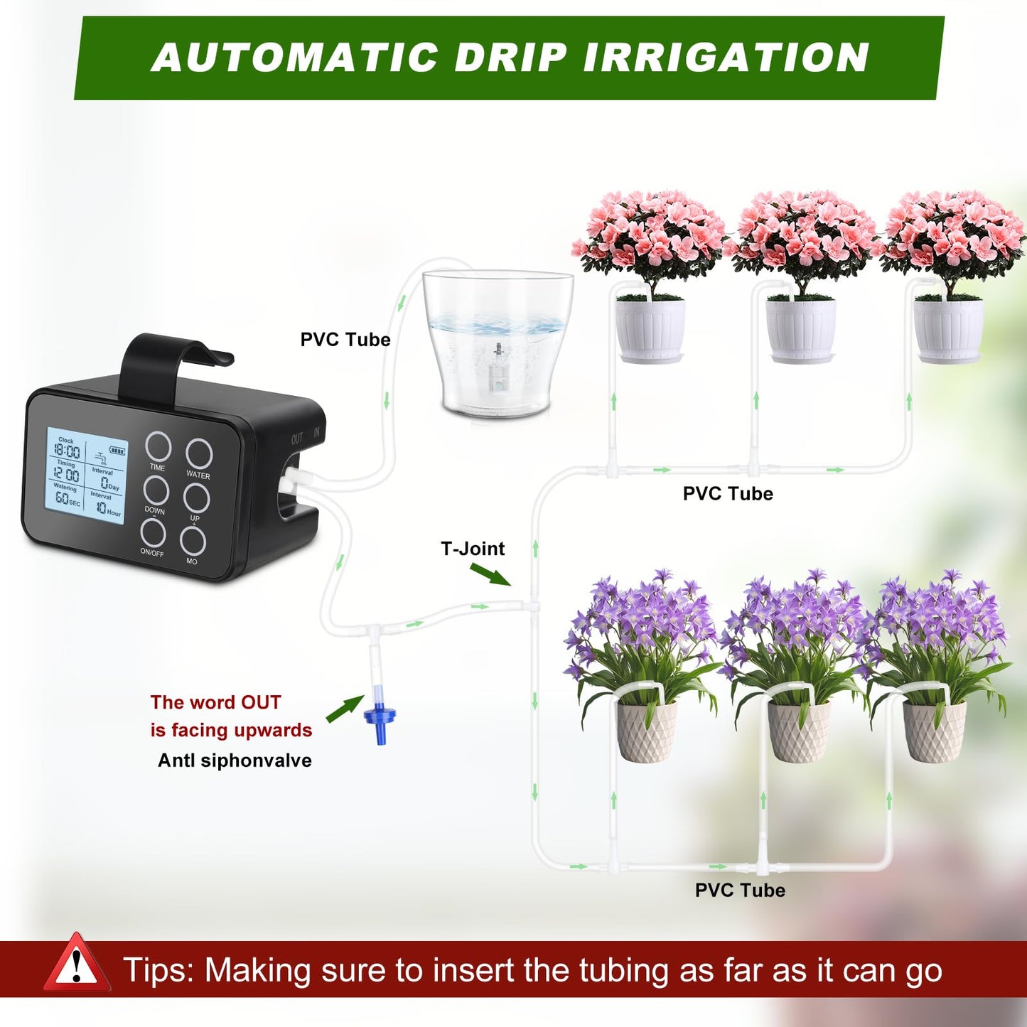 Automatic Plant Waterer Indoor: Drip Irrigation System with Large Display, Easy Programming, Vacation Plant Watering Devices for 15 Potted Plants, New Upgraded Christmas Tree Watering System