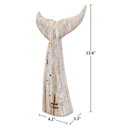 E-view Wood Whale Statue Wooden Nautical Decor for Home - Antique Fish Figures Decoration Animal Statues Beach Themed Wall Art (Whale Tail Figurine)