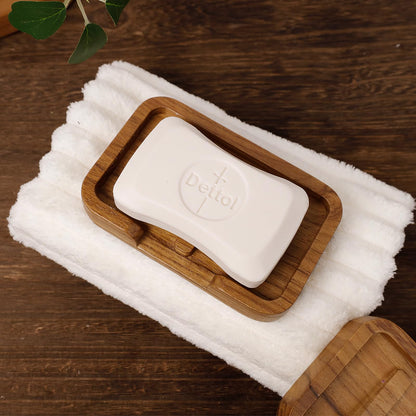 2PCS Self Draining Soap Dish by HTB,Teak Wood Soap Holder,Soap Saver for Shower, Bathroom, Sink, Kitchen and Countertop