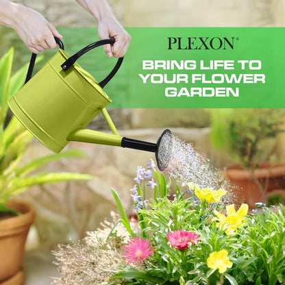 Plexon Metal Watering Can Outdoor 1 Gallon, Flower Plant Gardening Garden Large Green Watering Can Pot, Galvanized Steel Handles - Removable Spray Spout, Green