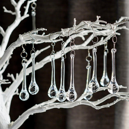 kanpura 20pcs Glass Raindrop Ornaments Glass Teardrop Hanging Ornaments Clear Chandelier Drop Pendant Decorations for Christmas Tree Winter Party Supplies (3 Inch)