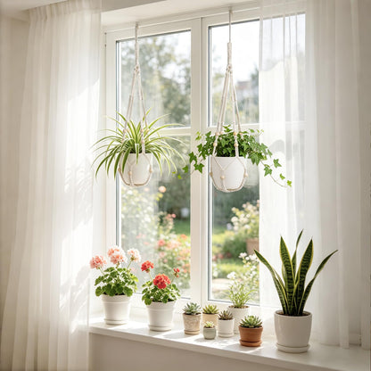 Mkono 2 Pack Macrame Plant Hanger Indoor Hanging Planter Basket with Wood Beads Decorative Flower Pot Holder No Tassels for Indoor Outdoor Boho Home Decor 29 Inch (POTS NOT Included)