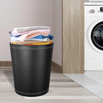 GORESE Pu Leather Trash Can, 2.6 Gallon Black Bathroom Trash Can, Small Office Garbage Can Wastebasket for Bedroom, Kitchen, Round Trash Bin Decorative Under-Sink/Desk/Home Easy to Clean