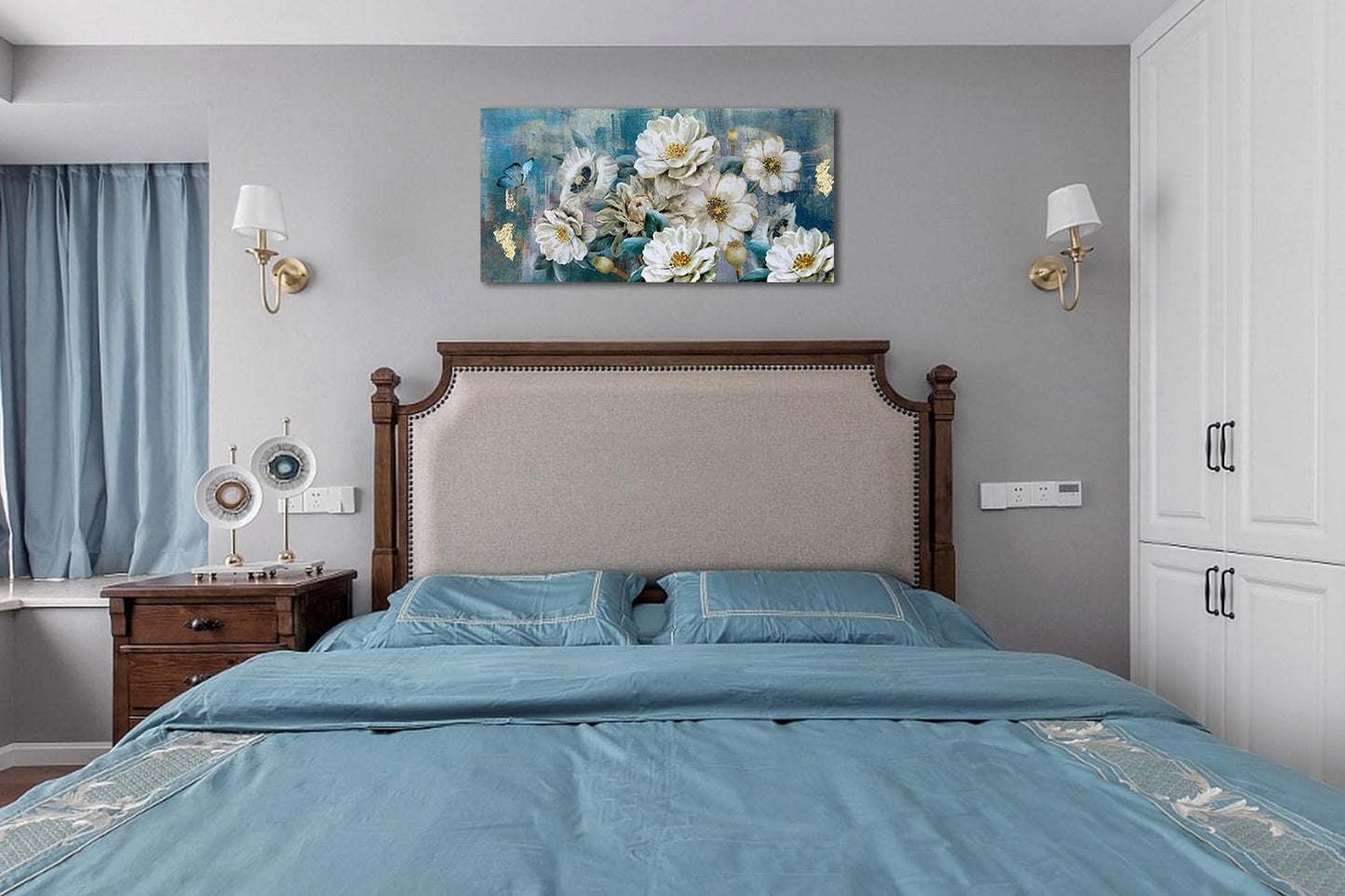 Arjun Tree Wall Art Canvas for Living Room Blue Tree of Life Nature Teal Abstract Textured Painting Picture Modern Panoramic Landscape Artwork Framed Bedroom Home Office Decor, Large Size 40"x20"