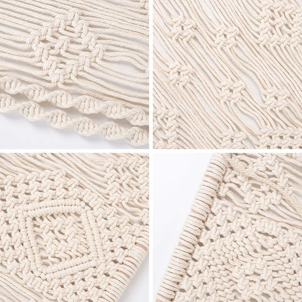 AMIAEDU Macrame Wall Hanging Shelf, Handmade Indoor Boho Pot Basket Hanger Holder, Rope Plant Hanger for Wall Decor (White)