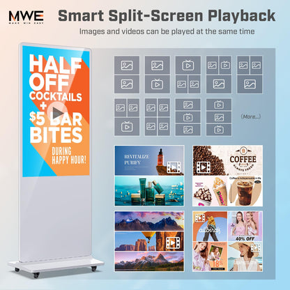 QIXZOCV MWE 49 Inch Indoor Floor Standing Digital Signage Advertising Display Kiosk LCD Screen Commercial Totem Android System Vertical Poster with Auto Media Player-White