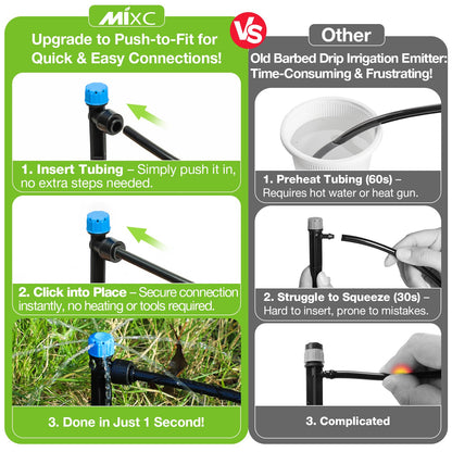 The Bundle of MIXC 20 Pack Quick Connector Drip Emitter Stream and MIXC 100FT 1/4 Inch Distribution Tubing Black