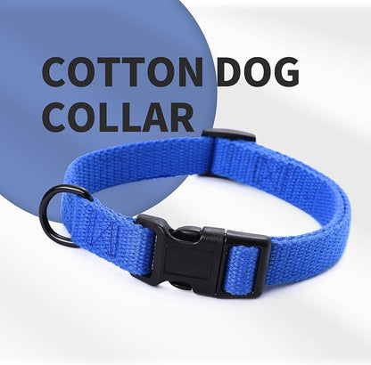 Mile High Life Soft & Strong Poly Cotton Adjustable Dog Collar with Quick Release Buckle for Small to Large Dogs(Blue, Medium Neck 13"-17")