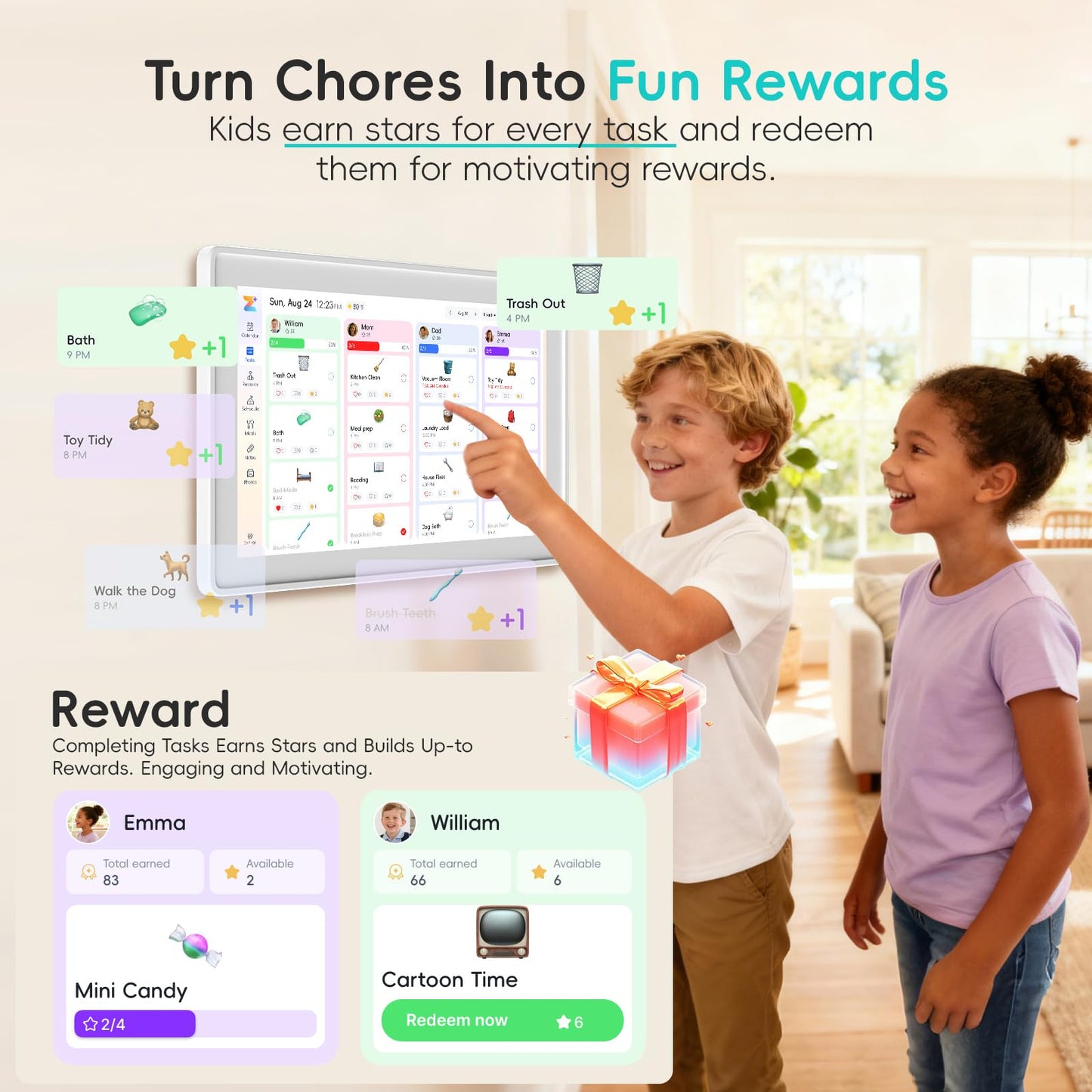 Digital Calendar, 15.6 Inch Electronic Calendar Smart Touchscreen Interactive Wall Planner for Family Schedules, Great for Organizing Routines, Wall & Desk Mountable, Gifts for Mom