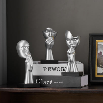 3 Pcs Silver Decor Prayer Statues, Modern Prayer of Peace Figurines Shelf Decor Accents, Abstract Art Sculpture Home Decorations for Living Room Bedroom Office Bookshelf Coffee Table, Gifts for Women