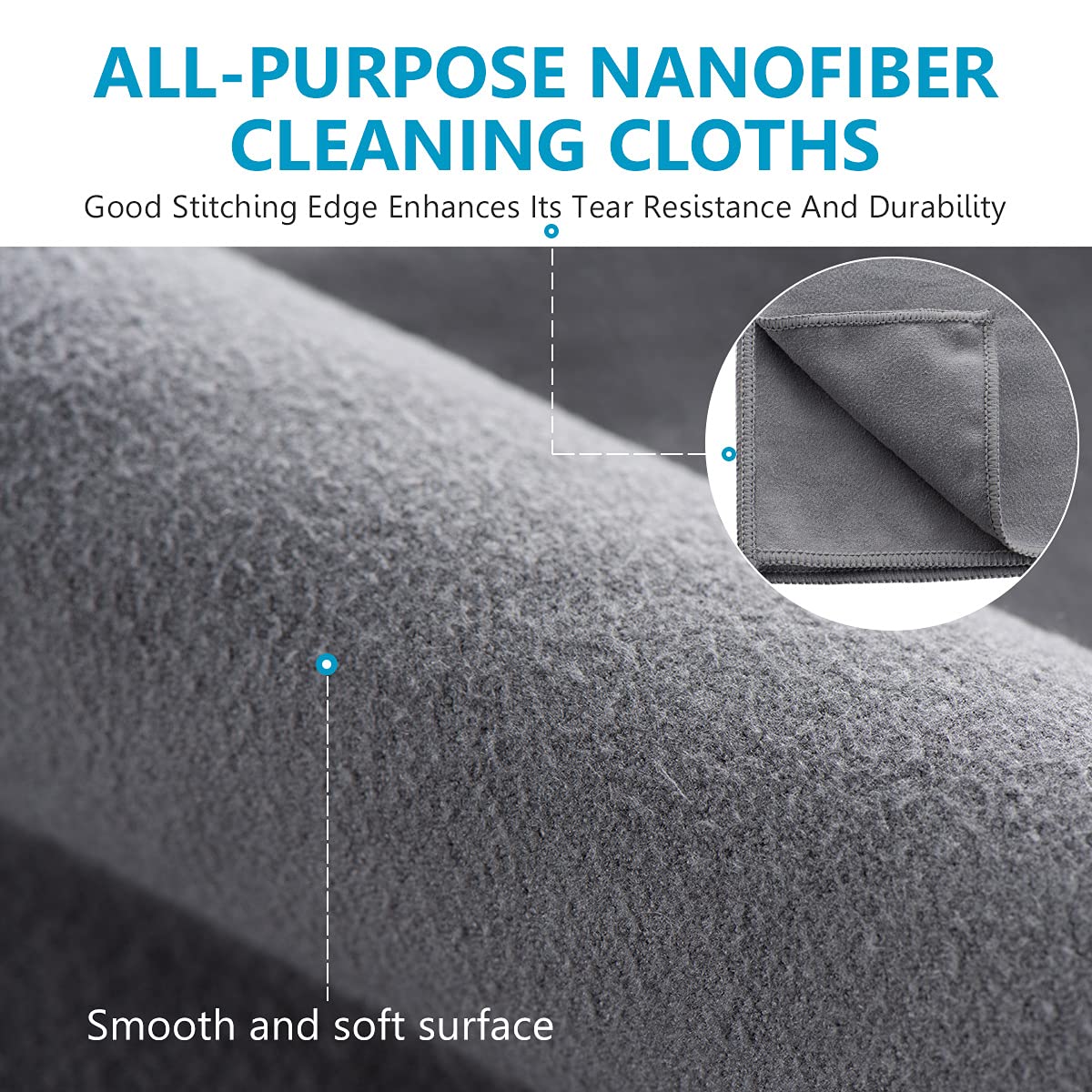 MAKUANG 8 Pack Microfiber Screen Cleaning Cloth,Premium Double-Sided Suede Microfiber Cloths for Glasses,Lenses,Computer,Phone,TV,Electronic Device Screens Wipes Cloth,12 x 12 Inches,Grey