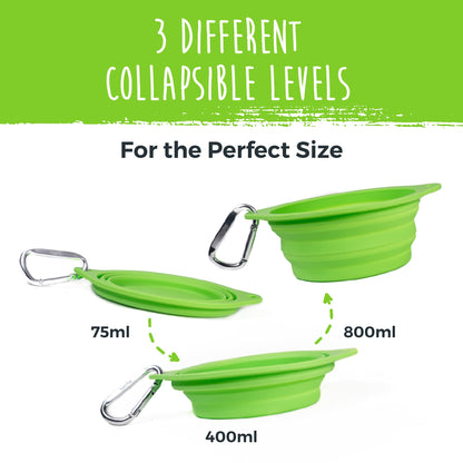 Mighty Paw Collapsible Travel Dog Bowl Set - Silicone Food and Water Bowls - Bonus Carabiner Clip - Ideal Hiking - Camping - Walking - Lightweight - Leak-Proof Dog Set - Orange - 2 Pack (27 oz)