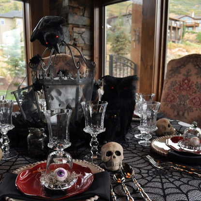 Joysail Halloween Tablecloth - Gothic Black Lace Spider Web Table Cover for Halloween Masquerade, Dinner Party, Scary Movie Nights Table Decorations - 53x68 Inches