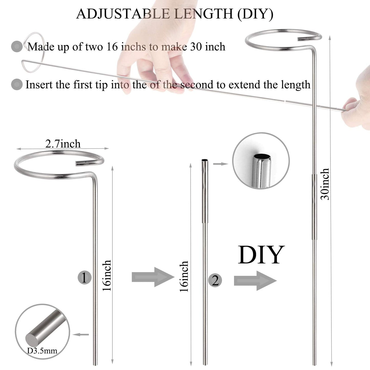 RAIKEDR 30 Inch Or 16 InchPlant Stakes for Flowers - 5 Pack (DIY), Stainless Steel Garden Tall Single Stem Support Stake Plant Cage Support Rings with Adjustable Height Fit Flowers, Plant Stable