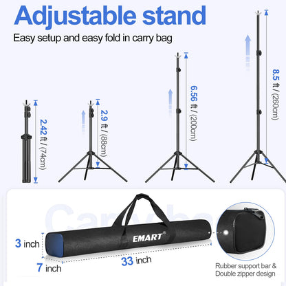 EMART Backdrop Stand 10x8.5ft(WxH) Photo Studio Adjustable Background Stand Support Kit with 2 Crossbars, 8 Backdrop Clamps, 2 Sandbags and Carrying Bag for Parties Events Decoration