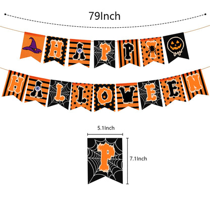 rogeramz Happy Halloween Banner Hanging Fireplace Halloween Banner Black Orange Spider web theme Home Decor Party Decoration