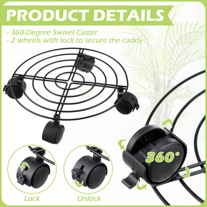 Zopeal 8 Pack Plant Stand with Wheels Heavy Duty Metal Plant Stand Rolling Dolly with Casters Round Flower Pot Rack with 8 Pcs Plastic Saucers for Indoor Outdoor Patio Garden(10.6 Inch,Black)