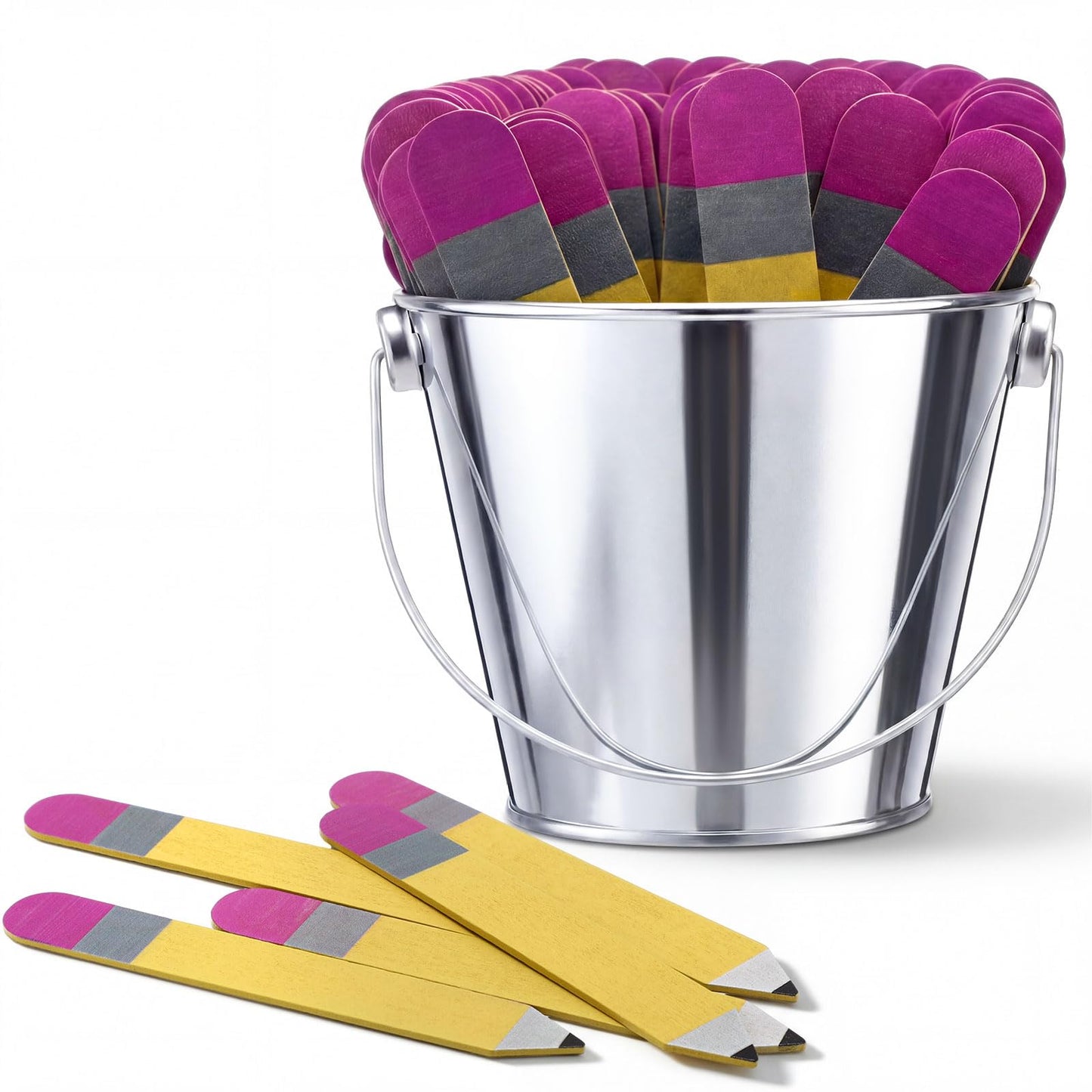 Novabright 100 Pcs Pencil Flip Name Sticks with Metal Bucket Talking Flip Name Counting Sticks for Classroom Management Teacher Student Grouping Tally Educational and Learning Classroom Supplies