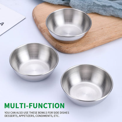 DINYWOW 12pcs Sauce Dishes 3.2 Inch Stainless Steel Round Seasoning Dishes Bowls Condiment Cups Sushi Dipping Small Dish Bowl Saucers Mini Appetizer Plates Silver Color
