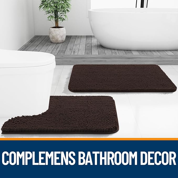 OLANLY Large Bathroom Rugs 50x30, Extra Soft Absorbent Chenille Bath Rugs, Rubber Backing Quick Dry, Machine Washable Bath Mats for Bathroom Floor, Tub and Shower, Home Decor Accessories, Brown