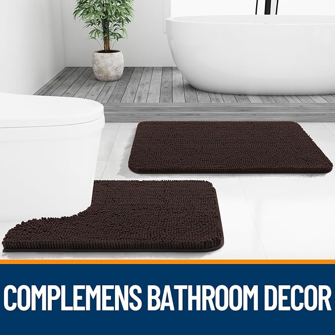 OLANLY Bathroom Rugs 30x18, Extra Soft Absorbent Chenille Bath Rugs, Rubber Backing Quick Dry, Machine Washable Bath Mats for Bathroom Floor, Tub and Shower, Home Decor Accessories, Brown