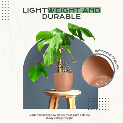Utopia Home - Plant Pots Indoor with Drainage - 7/6.6/6/5.3/4.8 Inches Home Decor Flower Pots - Plastic Planters for Indoor Plants, Cactus, Succulents Pot (Terracotta, Pack of 10)