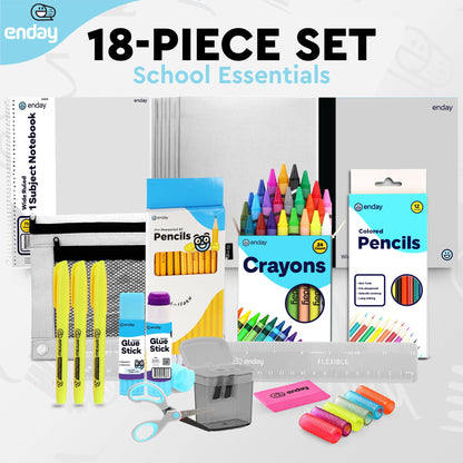 Enday Back to School Supplies for Kids, Grey School Supply Box Grades K-5, Premium Quality Kids School Supplies Kit, Kindergarten School Supplies for Girls and Boys, 78 Piece Set