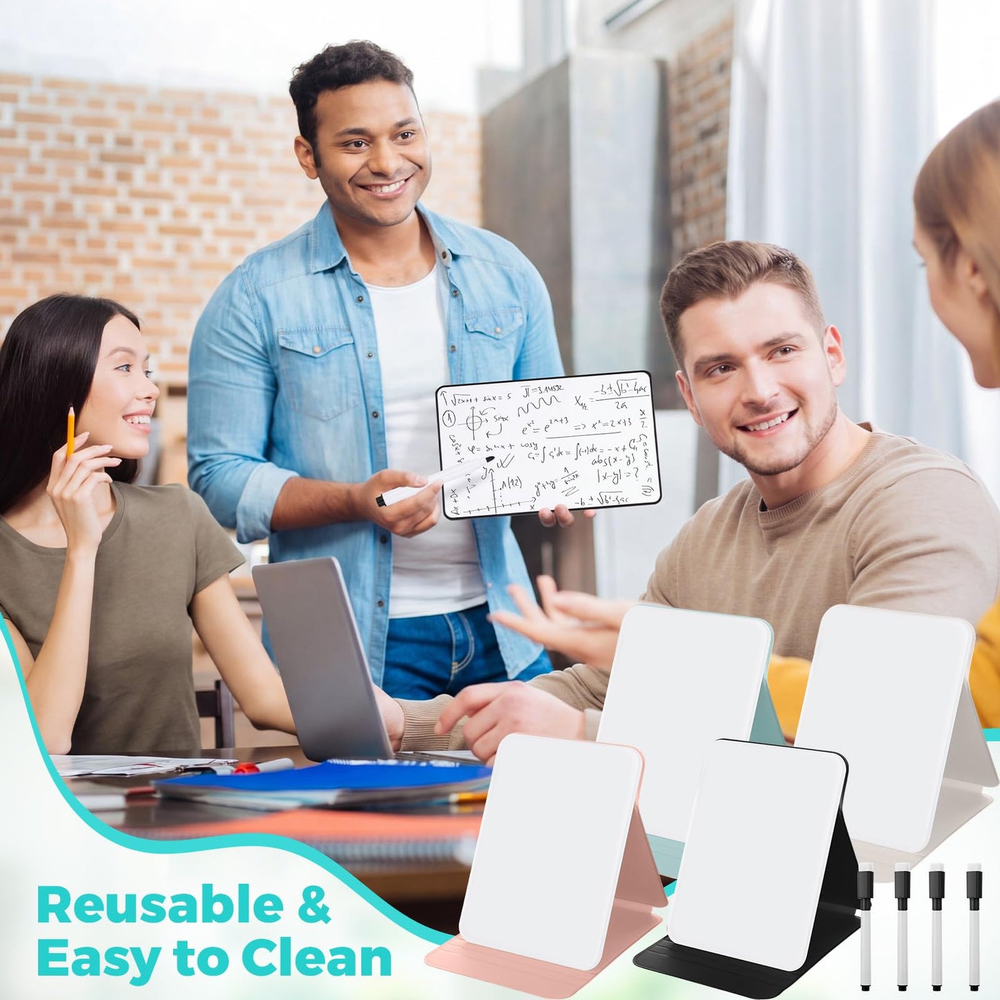 Dunzoom 4 Sets 8 Pcs Small Glass Desktop Whiteboard with Reversable Stand 8x6 Inch Mini Dry Erase White Board Easel with 2 Markers Reusable Desk Notepad for Home Office School Supplies (4 Colors)