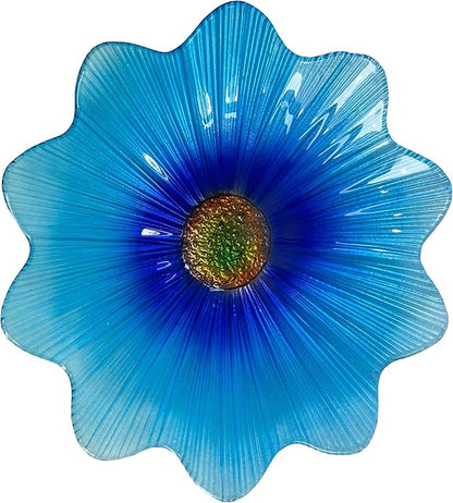 HONGLAND Bird Bath for Outside,15" Diameter Large Glass Birdbaths for Outdoors,Detachable Bird Baths Bowl with Metal Stand for Garden Patio Lawn Decor,19" Height - Blue