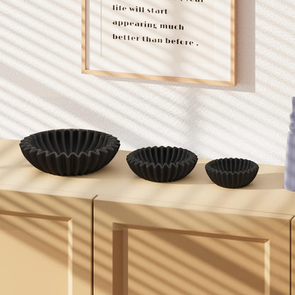 Kultilanda Small Ceramic Bowl Black Decorative Bowl, Modern Home Decor Centerpiece 6 Inches Key Jewelry Ruffle Fluted Scalloped Bowl