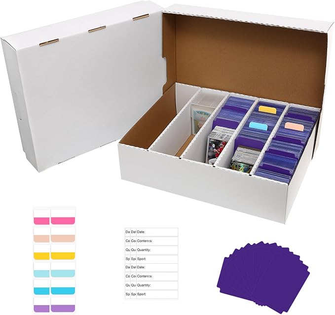 5 Row Trading Card Storage Box Holds 3950-count,1 Pack Cardboard Storage Box with Divider+index Label,Trading Card Dividers for Tcg,Sports,Mtg Cards