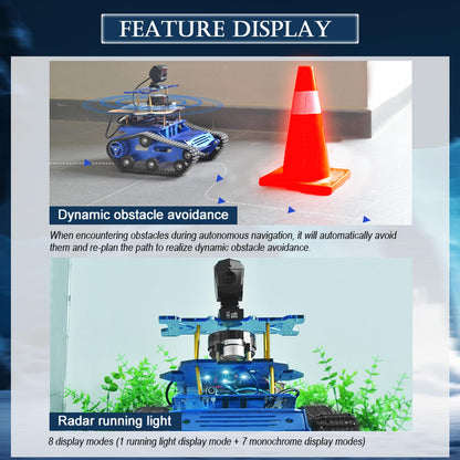 Smart Tank Robot Car ROS SLAM with LIDAR, Aluminum Alloy Chassis, Display, HD Camera, Support SLAM Mapping Navigation and Autonomous Driving (with Raspberry Pi 4B 4GB), AI Tracked Car (Black)