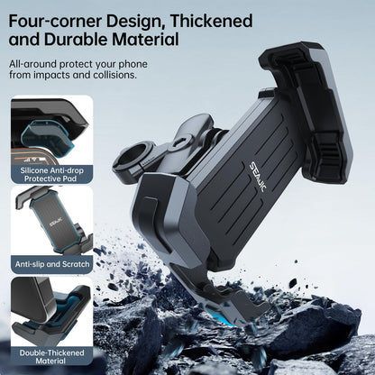 SEAJIC Motorcycle Phone Mount with Vibration Dampener & Security Lock, 720° Adjustable Bike Phone Holder Handlebar, Anti-Theft Motorcycle Phone Holder for iPhone 17/16/15/14/13 Series, 4.5-6.8" Phones
