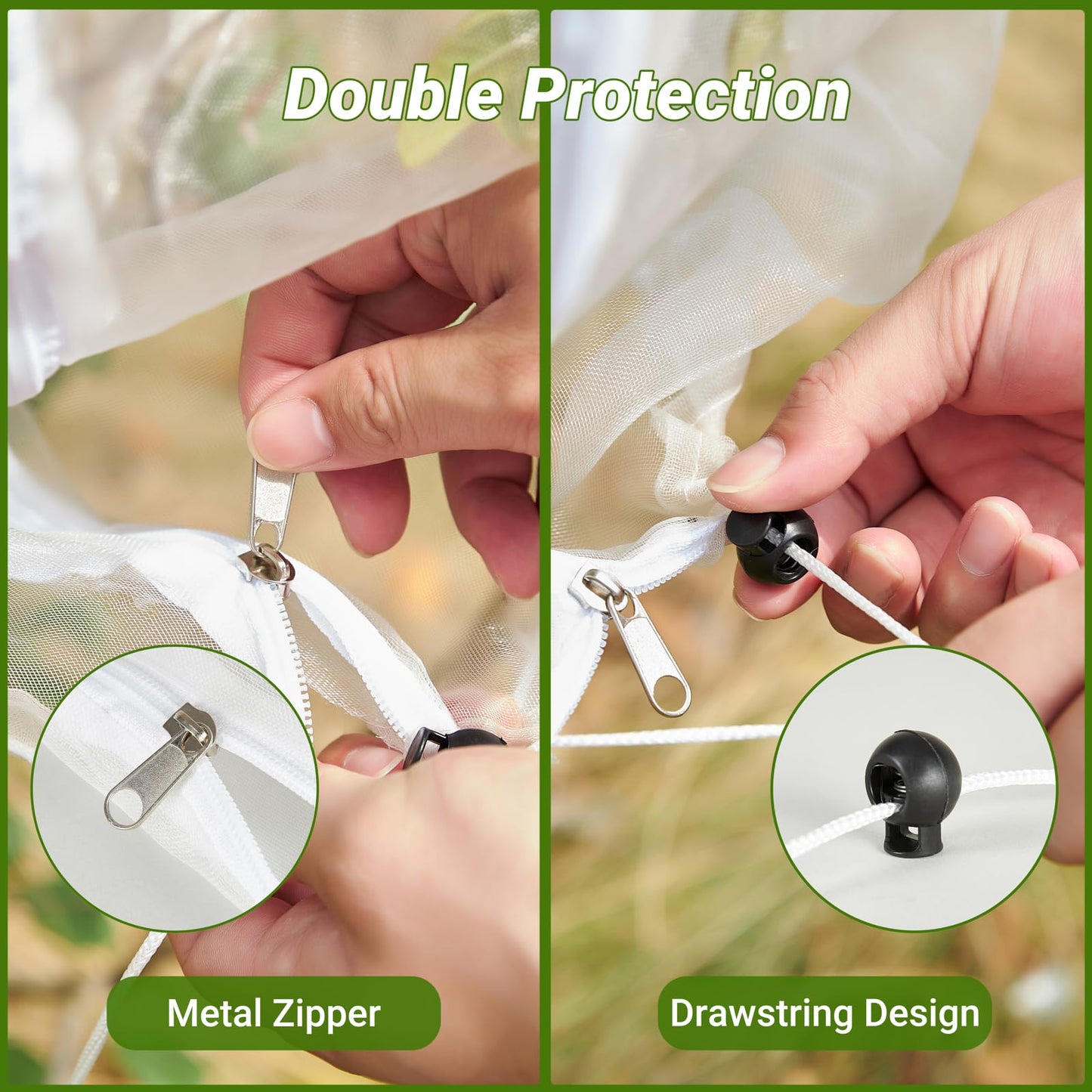 2 Pack Bird Netting for Fruit Trees with Zipper & Drawstring – 3.3x4.6FT Garden Plant Covers, Reusable Protection for Blueberry Bushes, Tomato Plants, Cherry Trees – Blocks Birds, Cicadas & Pests