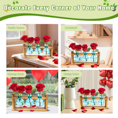 XXXFLOWER Glass Plant Terrarium Propagation Station, Gifts for Mom Plant Lovers Wife Daughter, 3 Bulb Glass Vase Plant Terrarium Tabletop for Hydroponics Home Office Indoor Decor (Blue)