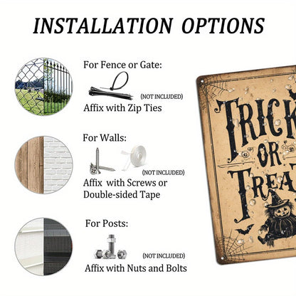Trick or Treat Halloween Scarecrow Pumpkin Retro Metal Tin Sign Wall Art Decor for Front Door Home Farmhouse Halloween Party Indoor Outdoor 8x12 Inch