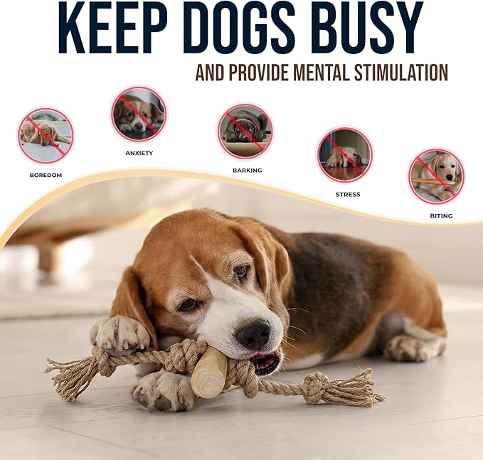 Coffee Wood Tug for Dogs, Medium Toys Made of Real Coffee Wood and Hemp Rope - 100% Natural - Real Wood Chew Stick, Stress Relief, Training and Rewards