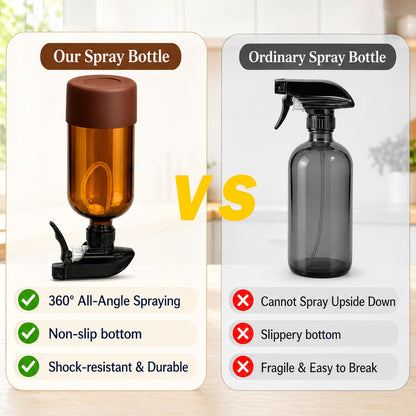 CHEODIN 360° Glass Spray Bottles 16 oz for Hair Cleaning with Silicone Sleeve, 2 Pack Amber Refillable Containers with Adjustable Spray Nozzles, Empty Spray Bottles for Plant Amber