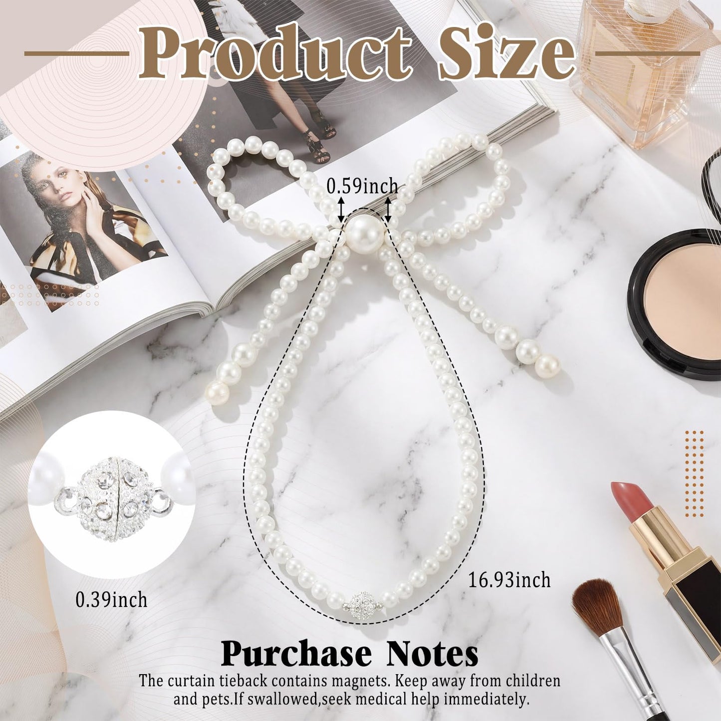 Lewtemi 4 Pcs Pearl Bow Magnetic Curtain Tiebacks Decorative Curtain Holdbacks No Drill for Mother's Day Home Outdoor Bedroom Office (Bowknot)