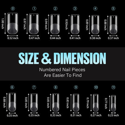 TOMICCA Short Nail Tips Extra Short Square Nail Tips, 192Pcs Fake Nails 12 Sizes Acrylic Clear Nails for Beginner and Professional DIY Gel Nails Salon