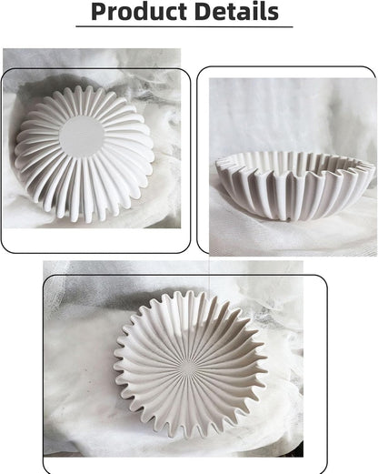HUZHIBING Large Decorative Bowl,White Decorative Bowls for Home Decor - Ruffle Decor - Fluted Bowl - Scalloped Bowl-Stylish Key for Entry Table