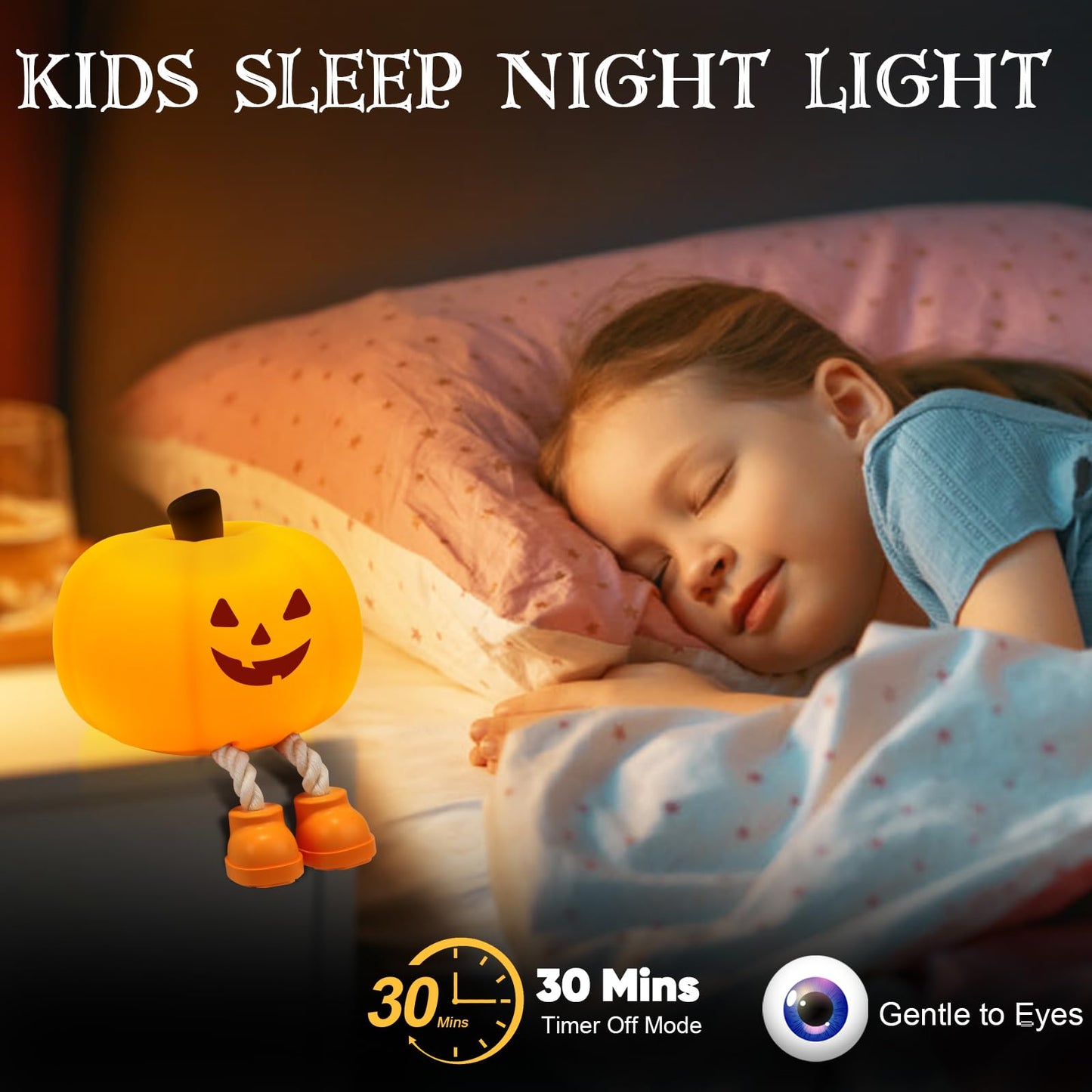 Gefaxi Pumpkin Night Light for Kids Cute Jack O Lantern Halloween Decor Nightlight for Baby Nursery Toddler Squishy Pumpkin Lights Cordless Rechargeable Dimmable Silicone Bedside Lamp Halloween Gifts